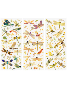Set de 3 láminas de pegatinas libélulas.