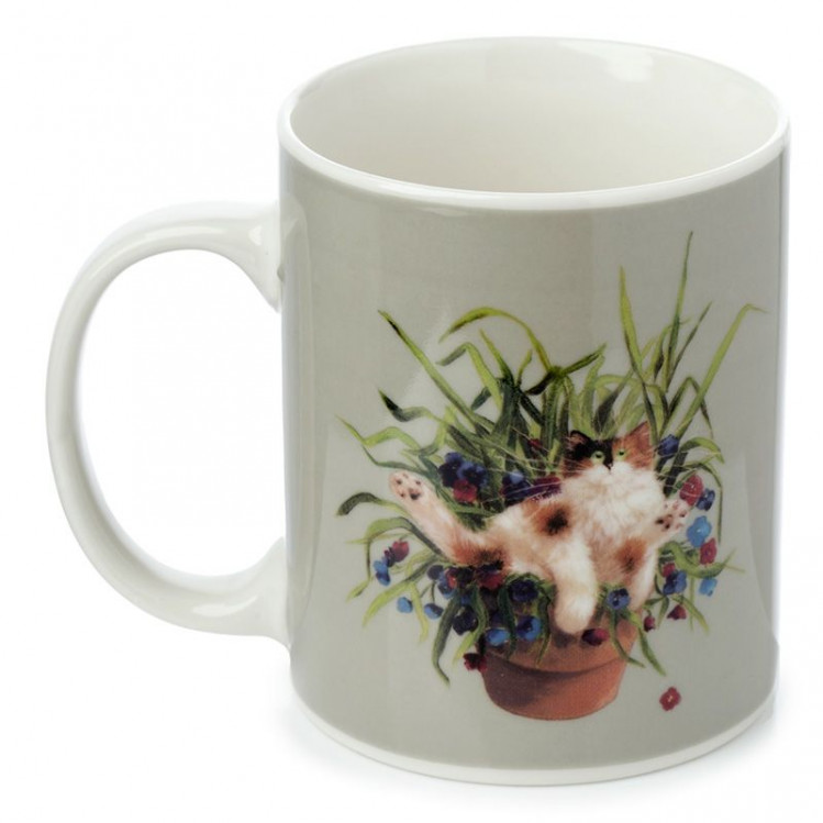 Taza kim Haskins gato en maceta gris