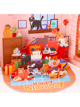 Tarjeta de cumpleaños 3D gatitos