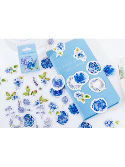 Caja de pegatinas florales azules